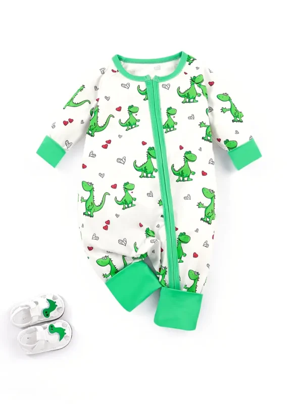 Adorable Dinosaur Print Boys' Onesie - Cozy Long Sleeve Zip-Up Romper for Infants & Toddlers, Perfect for Fall/Winter, LULUKAKA, Perfect for Outdoor