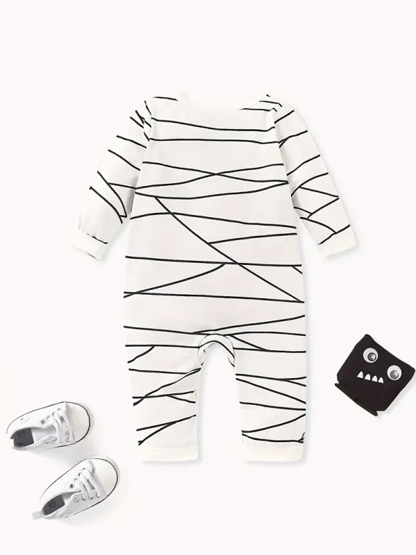 LULUKAKA Boys' Cute Cartoon Mummy Bandage Print Long Sleeve Romper, Polyester Knit Fabric, Regular Fit, for Fall/Winter, for Outdoor