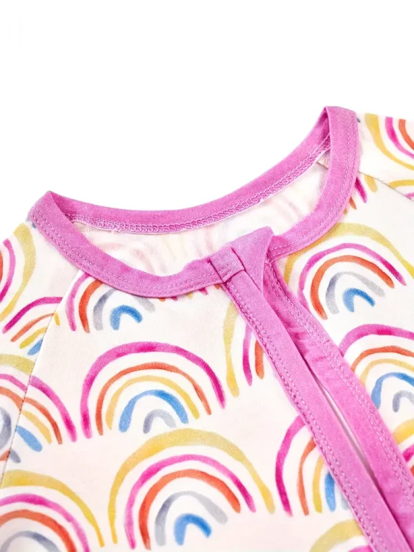 LULUKAKA Girls' Bamboo Fiber Romper, Cute Rainbow Stripe Print, Long Sleeve Raglan, Skinny Fit, Crew Neck, All-Season Knit Fabric with Zipper Closure, for Outdoor