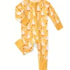 LUKAKA Newborn Baby Boy and Girl Casual Bamboo Fiber Tight Zipper One-Piece Clothes Yellow Pastoral Style Series Duck Pattern Children's One-Piece Trousers Boys and Girls Bamboo Fiber Clothes, Perfect for Outdoor