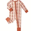 1pc LULUKAKA Baby Girls Soft Fiber Bodysuit, Floral Print Zipper Romper, Casual Knitted Fabric, Round Neck, Stretch Fit, for All-Season Sleepwear