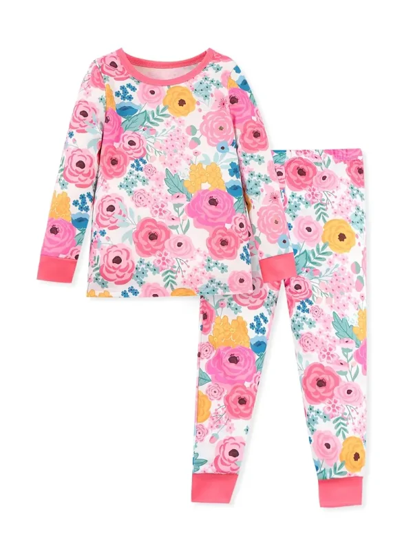 LULUKAKA Girl'S Floral Print Pajama Set - Long Sleeve & Pants, Crew Neck, Skinny Fit, All-Season Knit Fabric, Medium Stretch, Polyester 95% Spandex 5% - Cozy Homewear Outfit