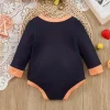 LULUKAKA Cute Cartoon Cat Print Long Sleeve Bodysuit, Polyester Knit Fabric, Regular Fit, with Crew Neck, Slight Stretch, for Newborns and Infants, Fall/Winter Collection, for Outdoor