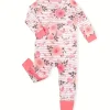 LULUKAKA Girls' Floral Print Long Sleeve Romper - 95% Bamboo Fiber, 5% Spandex, Skinny Fit, All-Season Knit Fabric, Crew Neck Zipper Onesie with Long Legs, for Outdoor
