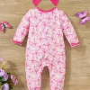 LULUKAKA Two-piece Set for Girls with Full-Print Body Suit, Butterfly Print Pattern, Long-Sleeved Body Suit with Zipper, Newborn Baby Clothes with Headwear, Perfect for Outdoor