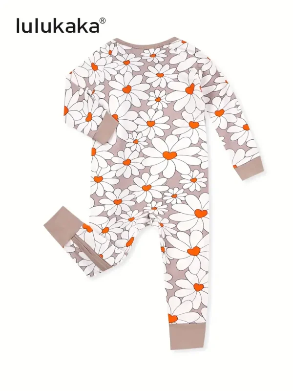LUKAKA Newborn Baby Girl Bamboo Fiber Clothes Tight Zipper One-Piece Dress Flower Daisy Petal Pattern Children's One-Piece Pants Girls Autumn and Winter Clothing Bamboo Fiber Clothes, Perfect for Outdoor