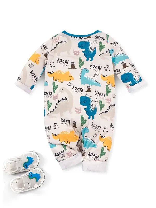 LULUKAKA Baby's Cartoon Dinosaur Print Bodysuit, Comfy Long Sleeve Onesie, Toddler & Infant Boy's Clothing, Perfect for Outdoor