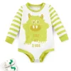 LULUKAKA Kids' Long-Sleeve Romper with Cute Cartoon Monster "Give Me a Hug" Print - Soft Polyester & Spandex Blend, Machine Washable, Round Neck - Perfect for All Seasons, Perfect for Outdoor