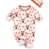 LULUKAKA Two-Piece Set for Newborns, Unisex Baby Zipper Onesie with a Cow Print Pattern, Includes a Zipper Onesie And a Hat, for Outdoor