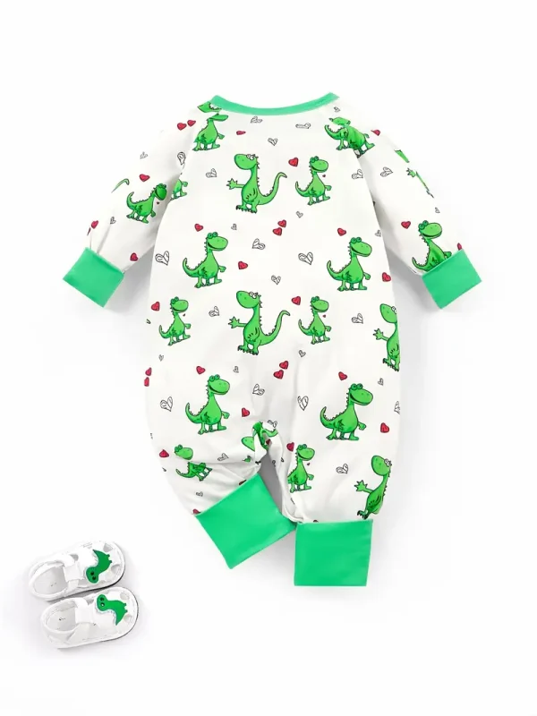 Adorable Dinosaur Print Boys' Onesie - Cozy Long Sleeve Zip-Up Romper for Infants & Toddlers, Perfect for Fall/Winter, LULUKAKA, Perfect for Outdoor