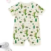 LULUKAKA Baby Girls' Cactus Print Romper, Polyester Knit Fabric, Casual Style, Slight Stretch, All-Season Floral Pattern, Regular Fit, with Zipper for 0-12 Months, for Outdoor