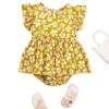 1pc LULUKAKA Baby Girls Floral Print Romper - Casual Style Rayon/Viscose Woven Jumpsuit with Round Neck and Water Drop Buckle - Regular Fit Spring/Fall Infant Outfit, for Outdoor