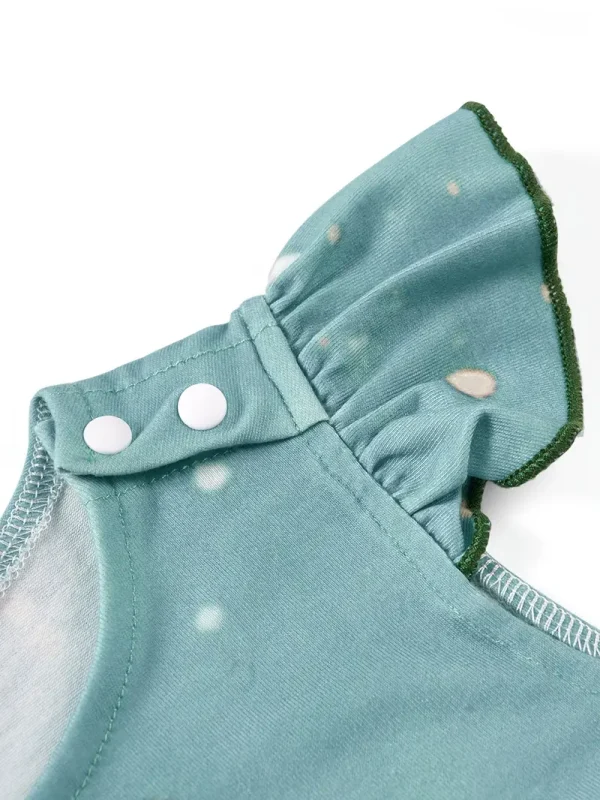 LULUKAKA Cute Cartoon Rabbit Print Romper for Newborns, Polyester Knit Fabric, Regular Fit, with Ruffle Sleeves and Elastic Waist, for All-Season Babywear, for Outdoor