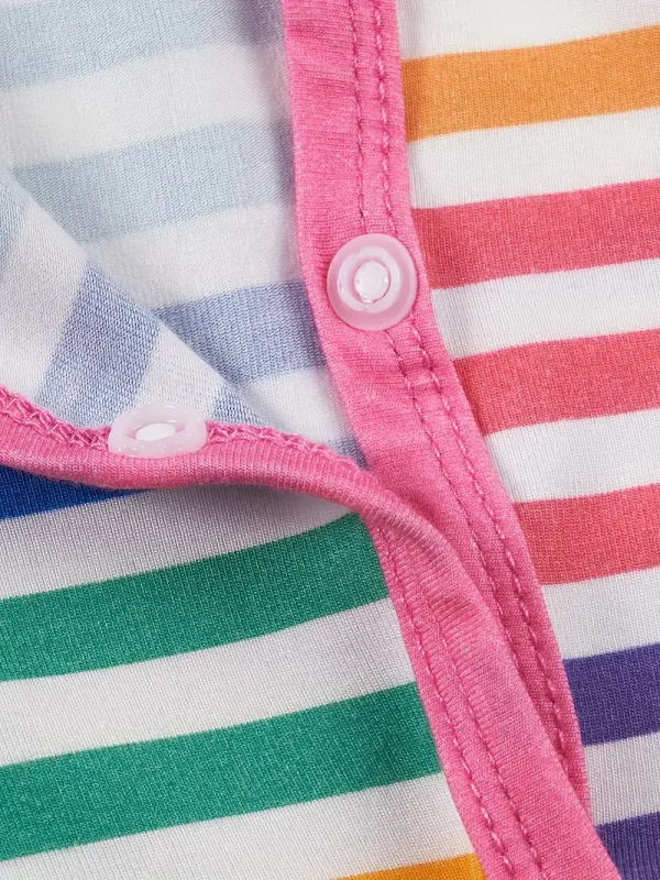 LULUKAKA Baby Girls' Bamboo Fiber Romper, Rainbow Striped Print, Long Sleeve Crew Neck, All-Season Knit Fabric, Loose Fit with Medium Stretch, Casual Style, for Outdoor