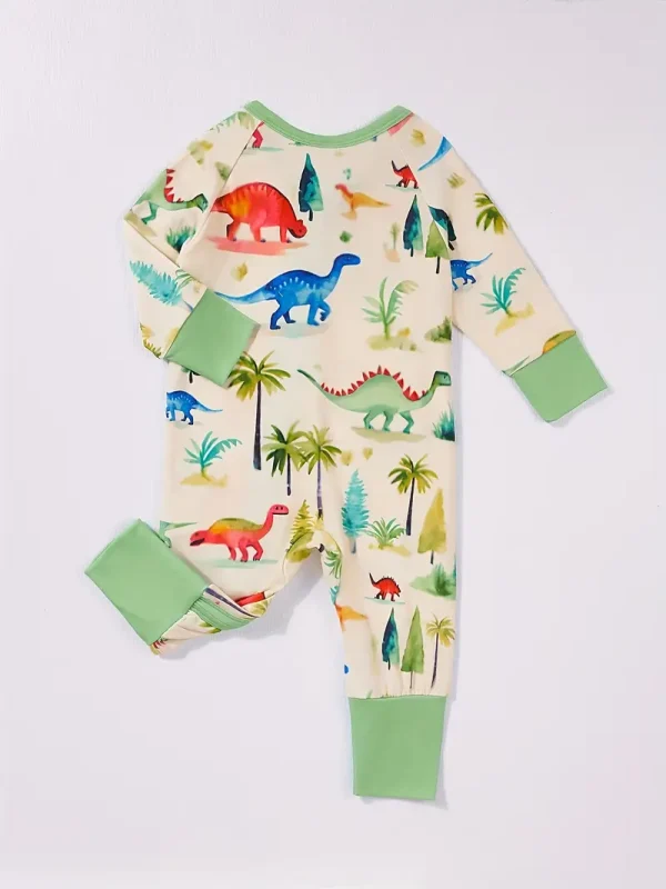 LULUKAKA Cozy Dinosaur Print Zip-Up Romper for Baby Boys - Long Sleeve, Perfect for Fall/Winter Outdoors, Perfect for Outdoor