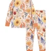 1 Set LULUKAKA Girls' Floral Print Long Sleeve Pajama Set, Casual Round Neck, Stretchy Polyester and Spandex Knit Sleepwear for All Seasons