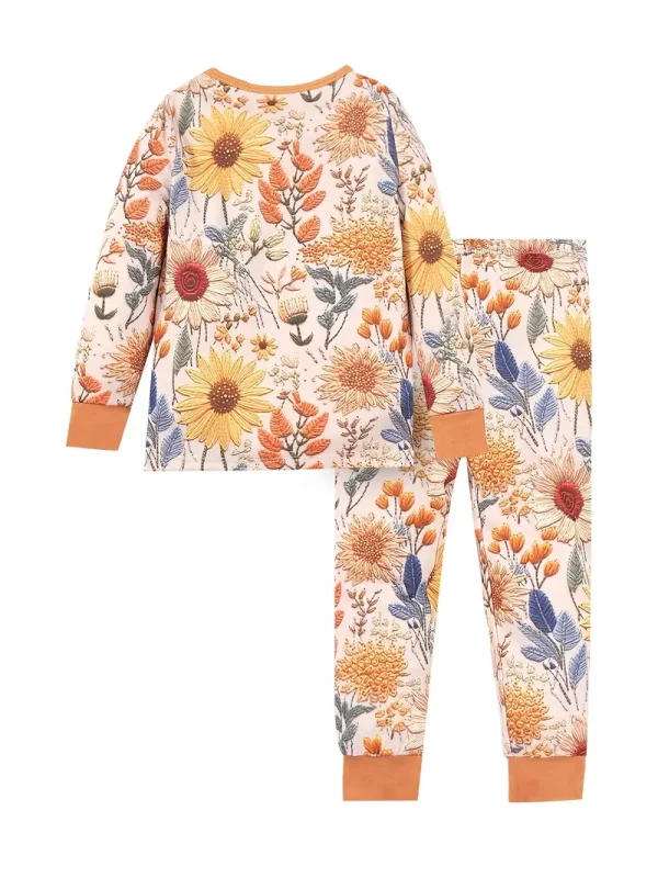 1 Set LULUKAKA Girls' Floral Print Long Sleeve Pajama Set, Casual Round Neck, Stretchy Polyester and Spandex Knit Sleepwear for All Seasons