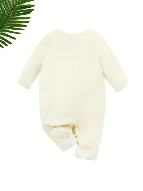 1pc LULUKAKA Newborn Baby Boy Long Sleeve Round Neck Open Shoulder Snap Romper, Cute Animal Print All-Season Knit Polyester 95% Spandex 5% Regular Fit Infant Bodysuit, for Outdoor