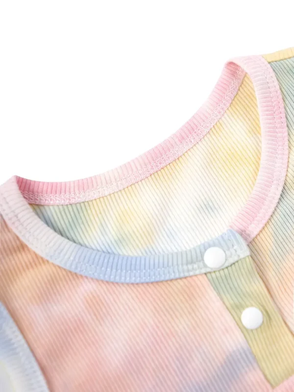 2pcs LULUKAKA Baby Girls' Rib Knit Romper, Casual Tie-Dye Onesie, All-Season Stretch Fabric, Regular Fit, with Knit Fabric for Newborn to 12 Months, for Outdoor