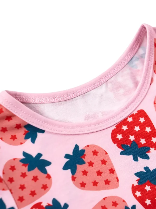 LULUKAKA Cozy Strawberry & Polka Dot Girls' Pajama Set - Long Sleeve & Pants, Soft Stretch Fabric, Machine Washable, Round Neck Sleepwear for Newborns to Toddlers, Allseason Clothing|Fun Kids' Pajamas|Easy Care Fabric, Toddler Pajamas