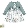 [1pc Floral Print Butterfly Bow Dress] 1pc LULUKAKA Girls' Casual Floral Print Dress with Daisy & Dandelion Pattern, Long Sleeve Ruffle Hem, Polyester Knit Fabric, Regular Fit, All-Season Butterfly Bow Dress