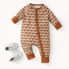 LULUKAKA Cute Geometric Print Zip-Up Romper for Newborns - Soft Polyester & Spandex Blend, Long Sleeve, Round Neck Onesie for Boys & Girls - Perfect for Spring/Fall, Perfect for Outdoor