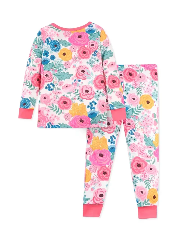 LULUKAKA Girl'S Floral Print Pajama Set - Long Sleeve & Pants, Crew Neck, Skinny Fit, All-Season Knit Fabric, Medium Stretch, Polyester 95% Spandex 5% - Cozy Homewear Outfit