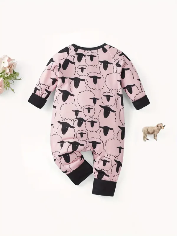 LULUKAKA Cute Sheep Print Zip-Up Bodysuit for Baby Boys - Long Sleeve, Stretchy Polyester Blend, Machine Washable, LULUKAKA, Perfect for Outdoor
