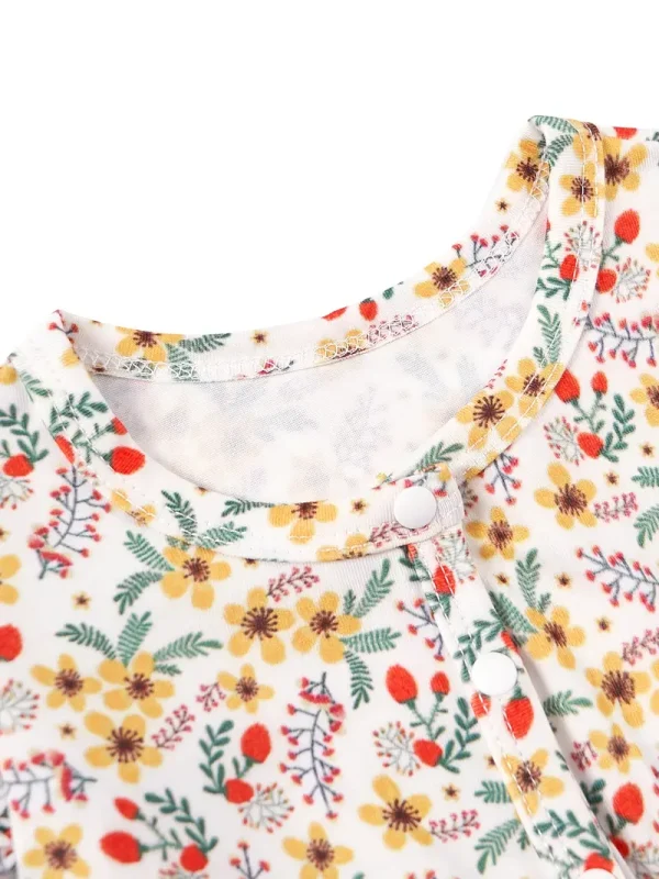 LULUKAKA Girls' Floral Print Romper with Ruffle Sleeves and Round Neck, Polyester Spandex Blend, Machine Washable - Newborn Baby Clothes, Yellow Flower, One Piece, Children's Clothing, Perfect for Outdoor