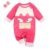 LULUKAKA Cute Cartoon Cat Print Romper for Baby Girls, Polyester & Spandex Blend, Knit Fabric, Regular Fit, with All-Season Long Sleeve Bodysuit, for Outdoor