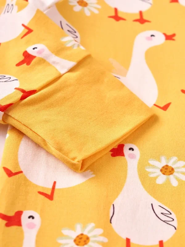 LUKAKA Newborn Baby Boy and Girl Casual Bamboo Fiber Tight Zipper One-Piece Clothes Yellow Pastoral Style Series Duck Pattern Children's One-Piece Trousers Boys and Girls Bamboo Fiber Clothes, Perfect for Outdoor