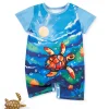 Adorable Sea Turtle Print Onesie for Baby Boys - Soft Polyester & Spandex Blend, Short Sleeve, Round Neck Romper - Perfect for Spring/Summer, LULUKAKA, Perfect for Outdoor