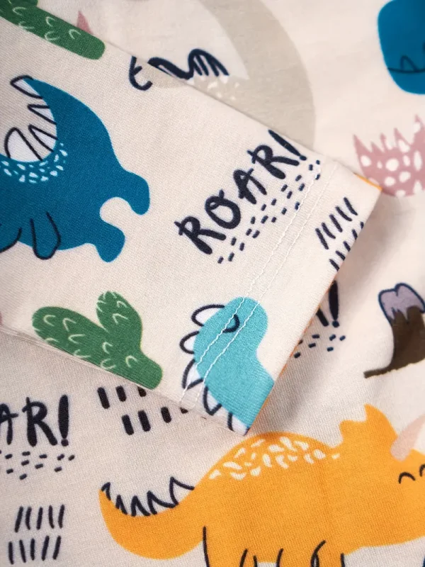 LULUKAKA Baby's Cartoon Dinosaur Print Bodysuit, Comfy Long Sleeve Onesie, Toddler & Infant Boy's Clothing, Perfect for Outdoor
