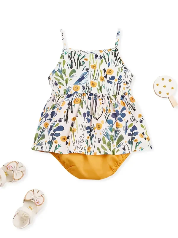 1pc LULUKAKA Baby Girls' Floral Print Romper, Sleeveless Tank Top Sundress, Polyester 95% Spandex 5% Woven Fabric, Casual Regular Fit Infant Bodysuit, for Outdoor