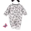 LULUKAKA Girls' Butterfly Print Long-Sleeve Romper with Matching Headband - Soft Polyester Blend, Machine Washable, Perfect for Outdoor