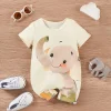 LULUKAKA Baby Boys Cute Cartoon Elephant Graphic Short-Sleeve Romper Outfit Unisex Infant Short-Sleeve Bodysuit, for Outdoor