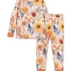 1 Set LULUKAKA Girls' Floral Print Long Sleeve Pajama Set, Casual Round Neck, Stretchy Polyester and Spandex Knit Sleepwear for All Seasons