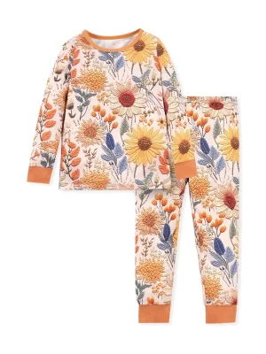 1 Set LULUKAKA Girls' Floral Print Long Sleeve Pajama Set, Casual Round Neck, Stretchy Polyester and Spandex Knit Sleepwear for All Seasons