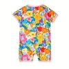 New LULUKAKA Children's Girls' Bamboo Fiber Loose Version Zipper Short Sleeve Short Leg One-Piece Suit with Flower Print Pattern Summer Thin Style Baby Girl Short Sleeve Bamboo Fiber Ha Clothes Children's One-Piece Shorts Summer Clothes Climbing Clothes, Perfect for Outdoor