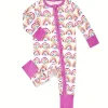 LULUKAKA Girls' Bamboo Fiber Romper, Cute Rainbow Stripe Print, Long Sleeve Raglan, Skinny Fit, Crew Neck, All-Season Knit Fabric with Zipper Closure, for Outdoor