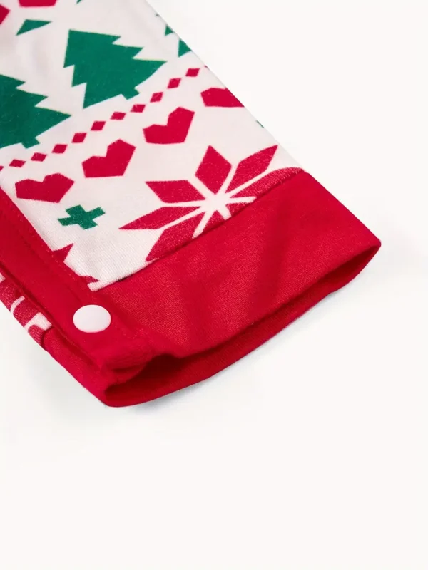 1pc LULUKAKA Newborn Christmas Long Sleeve Onesie, Festive Reindeer Snowflake Tree Print, Casual Polyester Knit Fabric with Slight Stretch, Unisex Baby Romper for Fall/Winter, for Outdoor