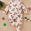 1pc LULUKAKA Cute Cartoon Cow Print Long Sleeve Baby Girls Romper, Casual Polyester Knit Fabric with Slight Stretch, Regular Fit Front Snap Closure for Fall/Winter, for Outdoor