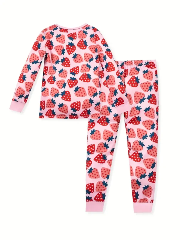 LULUKAKA Cozy Strawberry & Polka Dot Girls' Pajama Set - Long Sleeve & Pants, Soft Stretch Fabric, Machine Washable, Round Neck Sleepwear for Newborns to Toddlers, Allseason Clothing|Fun Kids' Pajamas|Easy Care Fabric, Toddler Pajamas
