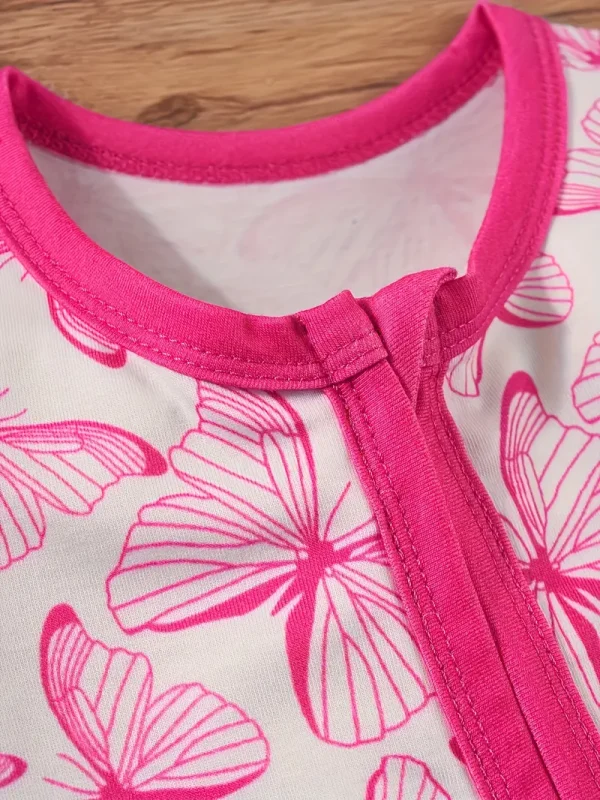 LULUKAKA Two-piece Set for Girls with Full-Print Body Suit, Butterfly Print Pattern, Long-Sleeved Body Suit with Zipper, Newborn Baby Clothes with Headwear, Perfect for Outdoor