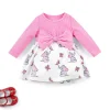 [1pc Toddler Elephant Print Dress] LULUKAKA Toddler Casual Dress, Polyester Knit Fabric, Long Sleeve Crew Neck, Cartoon Elephant Print, with Bow Detail, for Fall/Winter Playwear