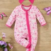 LULUKAKA Two-piece Set for Girls with Full-Print Body Suit, Butterfly Print Pattern, Long-Sleeved Body Suit with Zipper, Newborn Baby Clothes with Headwear, Perfect for Outdoor