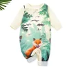 1pc LULUKAKA Newborn Baby Boy Long Sleeve Round Neck Open Shoulder Snap Romper, Cute Animal Print All-Season Knit Polyester 95% Spandex 5% Regular Fit Infant Bodysuit, for Outdoor