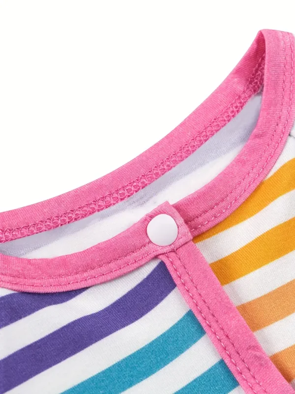 LULUKAKA Baby Girls' Bamboo Fiber Romper, Rainbow Striped Print, Long Sleeve Crew Neck, All-Season Knit Fabric, Loose Fit with Medium Stretch, Casual Style, for Outdoor