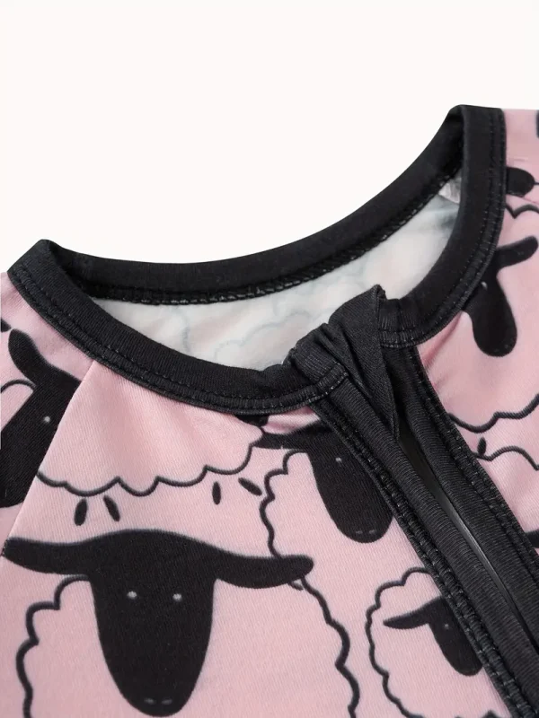 LULUKAKA Cute Sheep Print Zip-Up Bodysuit for Baby Boys - Long Sleeve, Stretchy Polyester Blend, Machine Washable, LULUKAKA, Perfect for Outdoor
